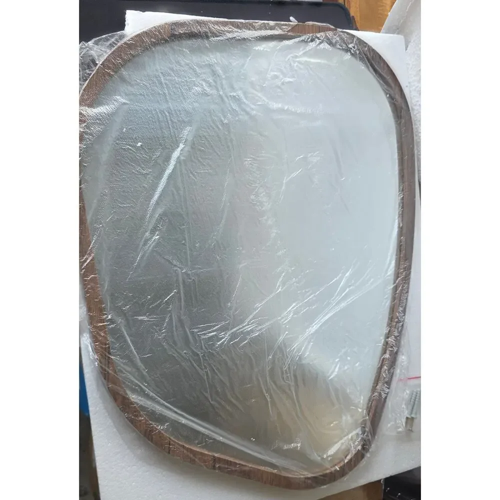 Brown Asymmetrical Wall Mirror 20x16 Irregular Oval Wood Frame Modern Decor